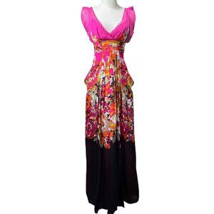 BCBGMAXAZRIA Floral Silk Maxi Dress 0 (XS) | NWT V-Neck Empire Waist Gown